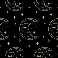 Celestial black and gold seamless mystic pattern. Boho mystical print design vector