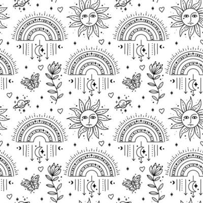 Magic boho symbols seamless pattern. Backdrop of gypsy sacred elements
