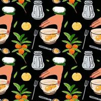 Colored vector seamless pattern of food and drink.