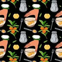 Colored vector seamless pattern of food and drink.