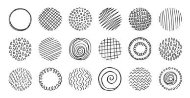 Set of round abstract line black backgrounds or doodle patterns. vector