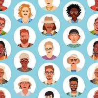 People avatar seamless pattern. Different portraits isolated business team vector