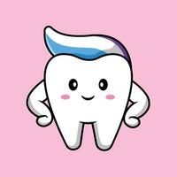 Cute Tooth Standing Cartoon Vector Icon Illustration. Health Medical Icon Concept Isolated Premium Vector