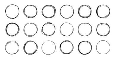 Hand drawn circle line sketch set. Hand drawn round frame vector