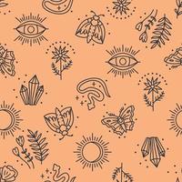Seamless pattern with mystical boho elements in lineart style vector