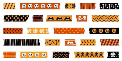 tiras de cinta washi de halloween con patrones de bordes rasgados. etiquetas de halloween vector