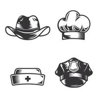 conjunto de sombreros de trabajo de diferentes profesiones. logotipos o iconos de arte de línea. ilustración vectorial vector