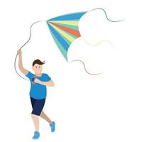 Portrait of a boy who runs with a kite in his hands, flat vector, isolate on a white background, outdoor games vector