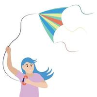 Portrait of a girl with a kite in his hands, flat vector, isolate on a white background, outdoor games vector