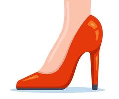 red women shoe with high heels. flat vector illustration.