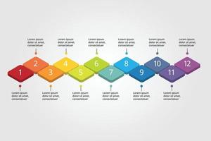 gráfico cuadrado curvo de plantilla de línea de tiempo de 12 meses para infografía para presentación de 12 elementos vector