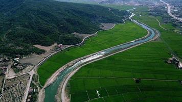 Farmland irrigation canal. A river that runs through the farmland.
