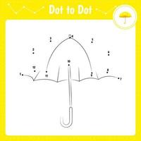 Connect the dots. Umbrella. Dot to dot educational game. Coloring book for preschool kids activity worksheet. Vector Illustration.