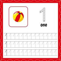 Cards with numbers for children. Trace the line. For kids learning. Count andwrite. Number one.Count balls. vector