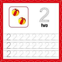 Cards with numbers for children. Trace the line. For kids learning. Count andwrite. Number two.Count balls. vector