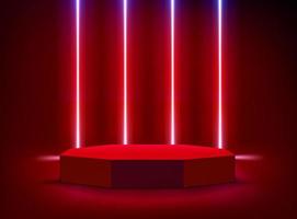 illuminated interior with red neon lights and podium. 3d vector