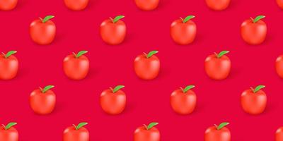 Seamless background with red apples. 3d vector seamless pattern