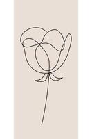 One line art flower with black line on a beige background vector