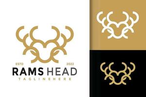 plantilla de vector de diseño de logotipo moderno de línea de cabeza de ram de oro