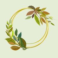 Two groups of round twig wreath of wild autumn flower and leaves in fall and autumn season color, flat vector hand drawn image.