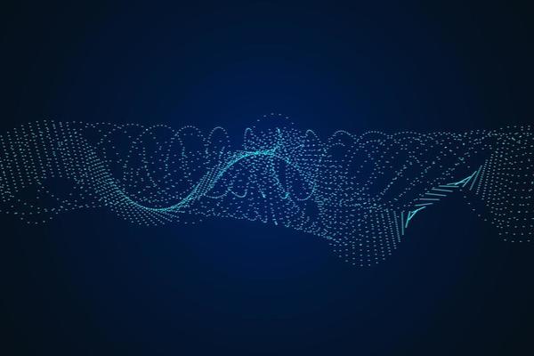 Sound wave illustration on a dark background. Abstract blue digital equalizer indicators.