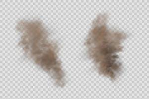 Dust cloud with particles dirt,cigarette smoke, smog, soil and sand. Realistic vector isolated on transparent background.