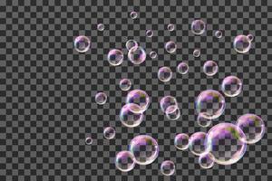 Set of transparent soap bubbles on checkered background.Reaistic colored balls.Vector texture. vector