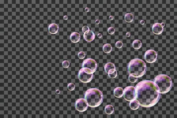 Set of transparent soap bubbles on checkered background.Reaistic colored balls.Vector texture.
