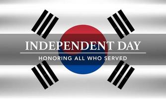 bandera del vector del día del movimiento de independencia feliz de corea del sur, tarjeta de felicitación. bandera ondulada realista coreana en el diseño horizontal de la fiesta patriótica nacional del 15 de agosto