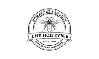 honey bee logo vintage vector illustration template icon graphic design . logotype and typography with badge logo concept