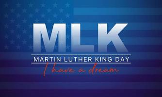 Martin Luther King Jr Day greeting card - I have a dream inspirational quote - horizontal blue background banner with US flag vector