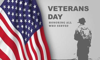 Veteran's day poster.Honoring all who served. Veteran's day illustration with american flag and soldiers vector