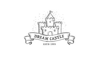 diseño de plantilla vintage de silueta de ilustración de logotipo de castillo de ensueño vector