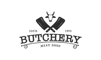 Steak house logo vector illustration bull silhouette good for farm or restaurant badge. Vintage typography emblem design.
