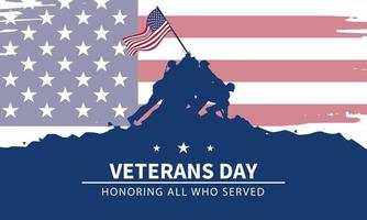 Veteran's day poster.Honoring all who served. Veteran's day illustration with american flag and soldiers vector