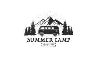 Vintage camping or tourism logo design, grange print stamp, Vector