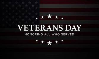 el día de los veteranos recuerda y honra los antecedentes, la bandera de los estados unidos, con carteles de respeto y gratitud, ilustración vectorial de diseño moderno vector
