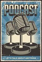 cartel de cita de podcast rústico vintage retro con ilustración de micrófono vector