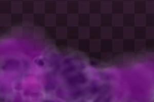 Realistic scary mystical  violet fog in night Halloween. Purple poisonous gas, dust and smoke effect. vector