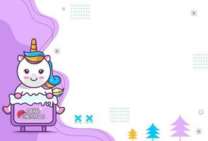 cute background of cute unicorn character, unicorn climbing merry christmas, suitable for social media and business posts. Vector eps 10