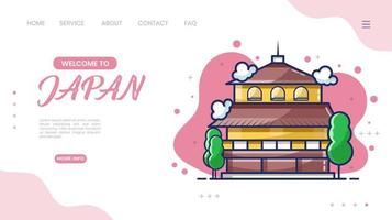 japanese kinkakuji temple illustration. Landing page template. Vector illustration for web and graphic design.