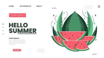 modern flat design hello summer watermelon fruit. Landing page template. Vector illustration for web and graphic design.