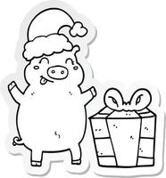 sticker of a cartoon happy christmas pig vector