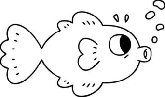 quirky line drawing cartoon fish vector