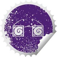 distressed circular peeling sticker symbol hypno glasses vector