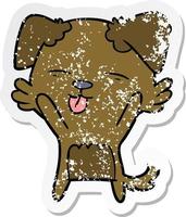 distressed sticker of a cartoon dog sticking out tongue vector