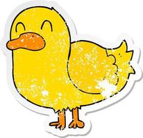 distressed sticker of a cartoon duck vector