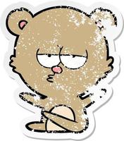 distressed sticker of a bored bear cartoon vector