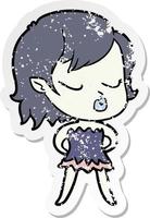 distressed sticker of a cute cartoon vampire girl vector