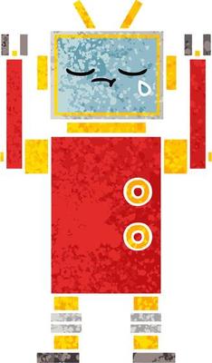 retro illustration style cartoon crying robot